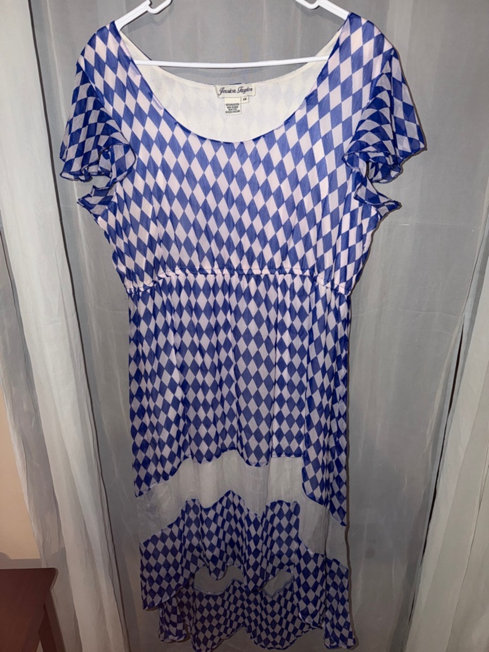 Jessica Taylor Blue & White Diamond Print Dress - 1X
